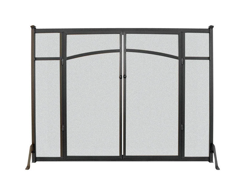 Panacea Black/Gray Matte Metal Fireplace Screen with Doors