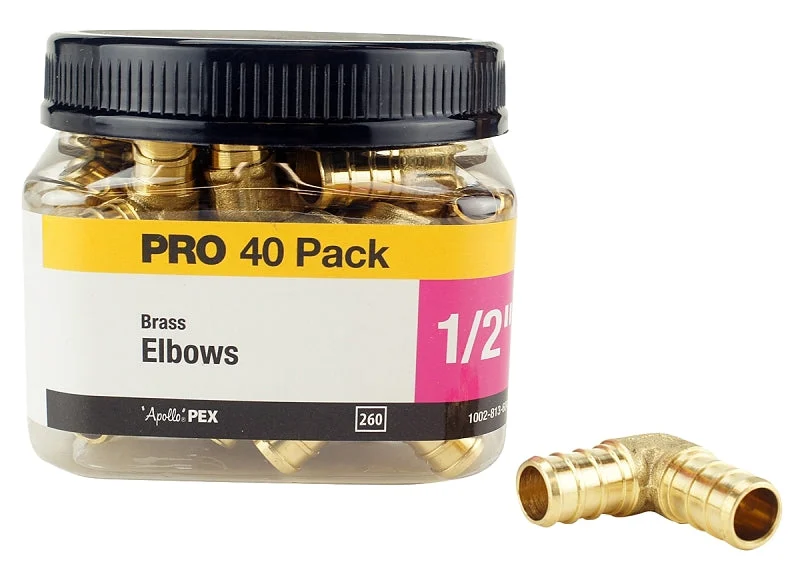 Apollo APXE1240JR Pipe Elbow, 1/2 in, Barb, PEX-B, 90 deg Angle, Brass, 200 psi Pressure