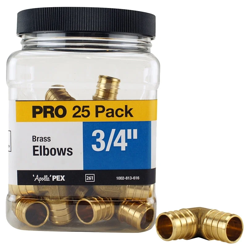 Apollo APXE3425JR Pipe Elbow, 3/4 in, Barb, PEX-B, 90 deg Angle, Brass, 200 psi Pressure