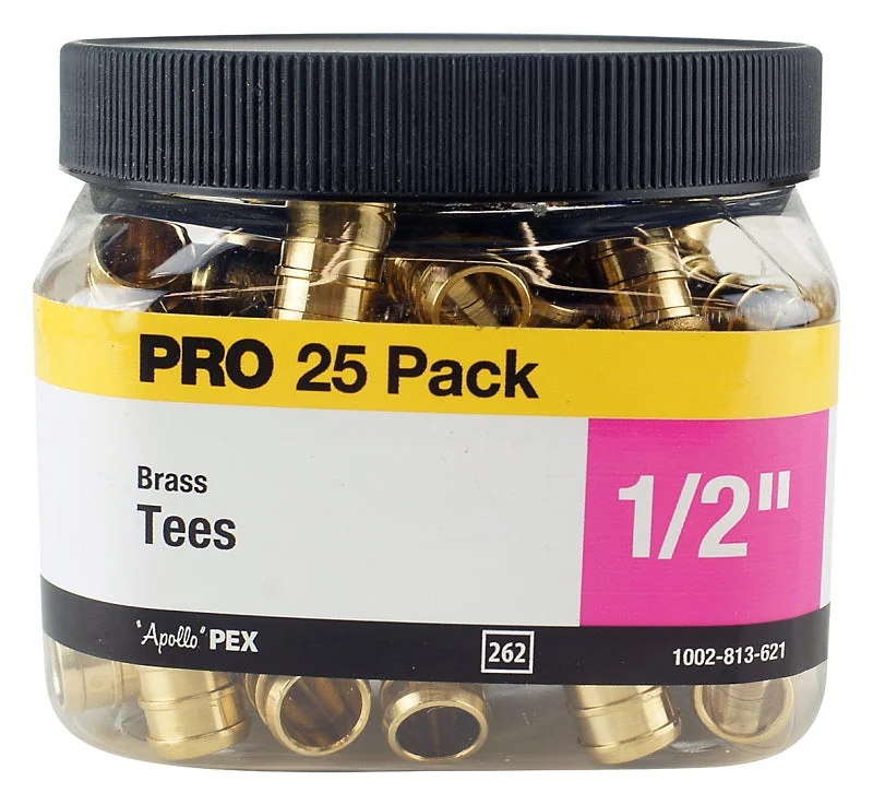 Apollo APXT1225JR Pipe Tee, 1/2 in, Barb, PEX-B, Brass, 200 psi Pressure