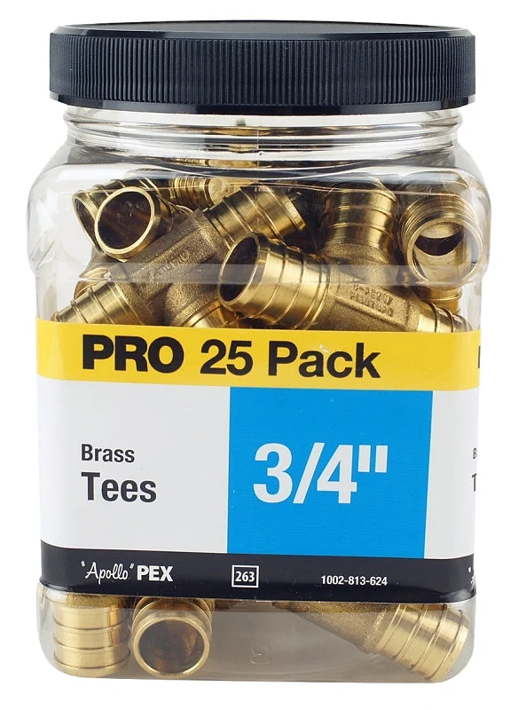 Apollo APXT3425JR Pipe Tee, 3/4 in, Barb, PEX-B, Brass, 200 psi Pressure