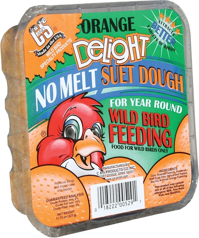 C&S No Melt Suet Dough Delights Series CS12529 Corn Bird Suet, 11.75 oz, Orange, Pack of 12