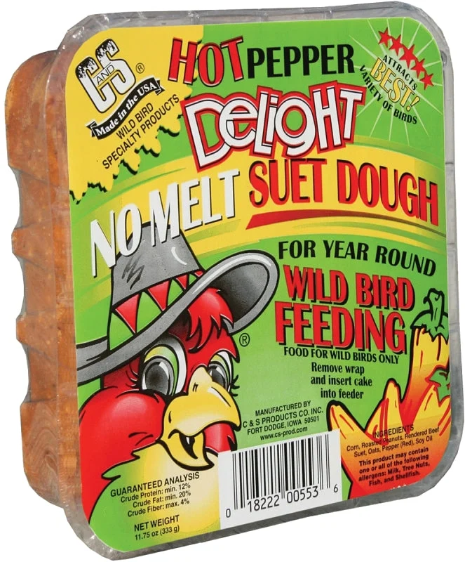 C&S No Melt Suet Dough Delights Series CS12553 Corn Bird Suet, 11.75 oz, Hot Pepper, Pack of 12