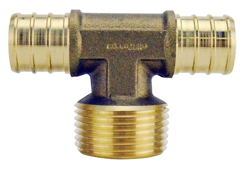 Apollo APXMT34 Pipe Tee, 3/4 in, Barb x MPT x Barb, PEX-B, Brass, 200 psi Pressure