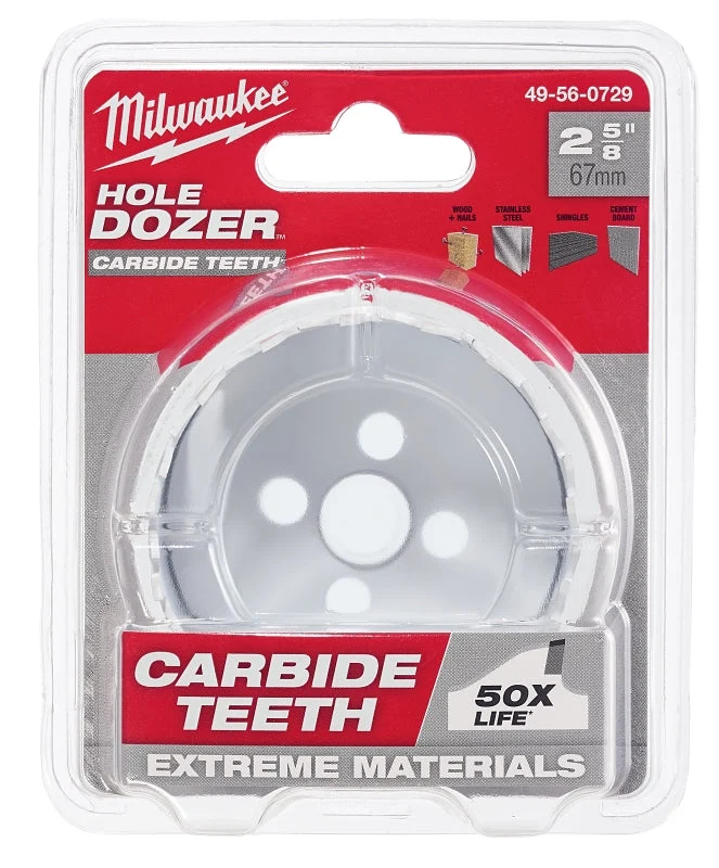 Milwaukee Hole Dozer 49-56-0729 Hole Saw, 2-5/8 in Dia, 1-5/8 in D Cutting, 5/8 in Arbor, 3 TPI, Carbide Cutting Edge