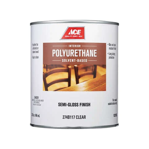 Ace Semi-Gloss Clear Solvent-Based Polyurethane Wood Finish 1 qt, Pack of 4