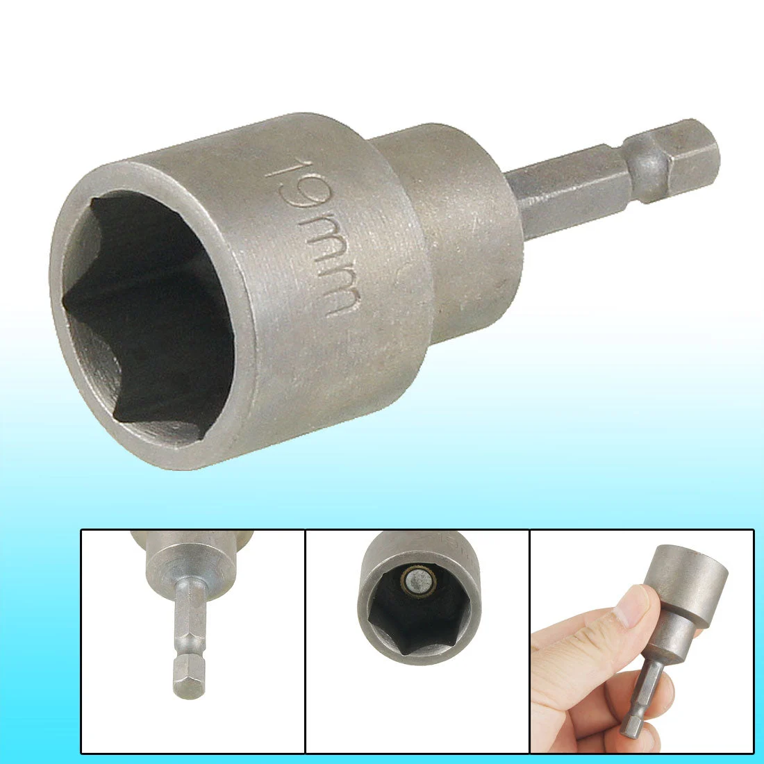 Uxcell 65mm Long 19mm Magnetic Hexagon Shank Metal Hex Nut Driver Bit Tool Gray