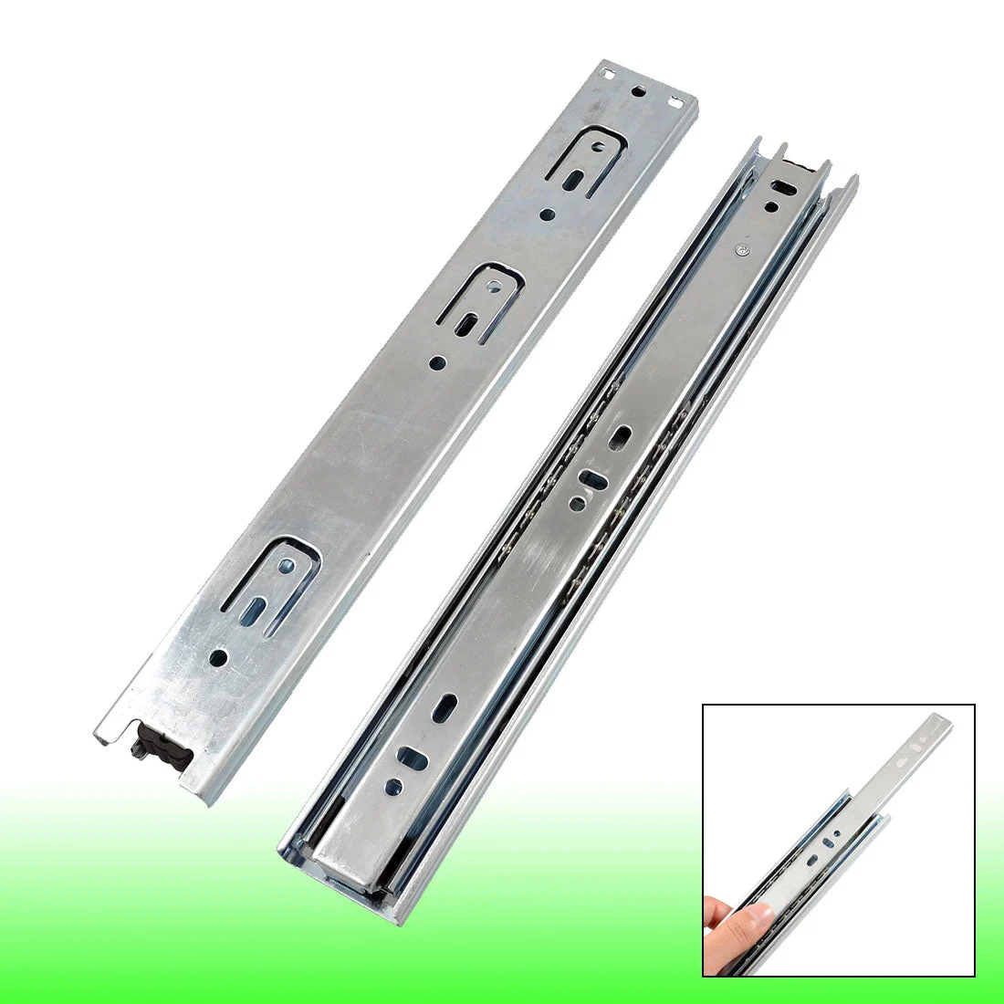 2Pcs Silver Tone 3 Sections Ball Bearing Drawer Slide 275mm Length