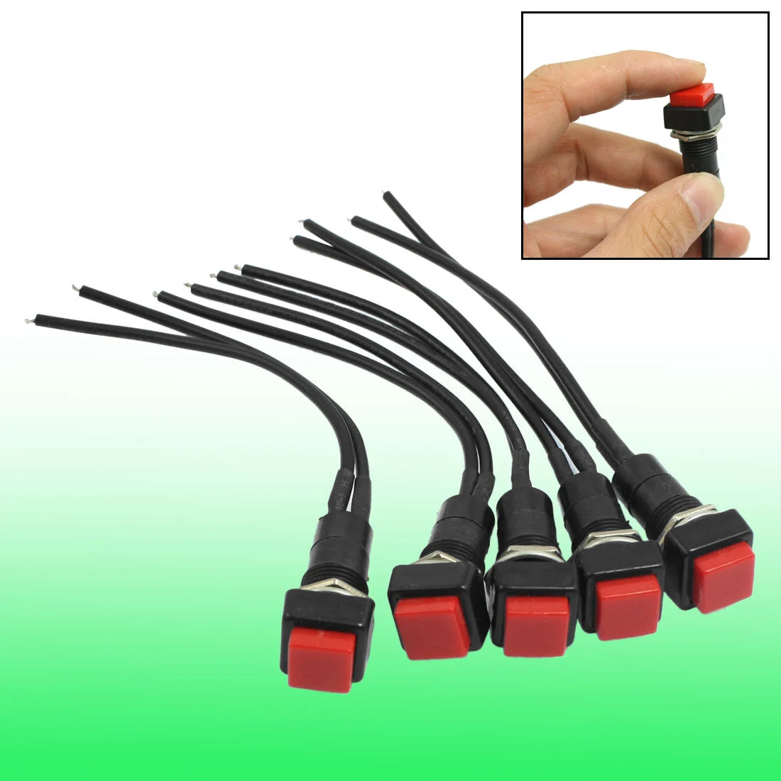 5Pcs 10mm Red Square Wired Horn NO Momentary Push Button Switch AC 250V 3A