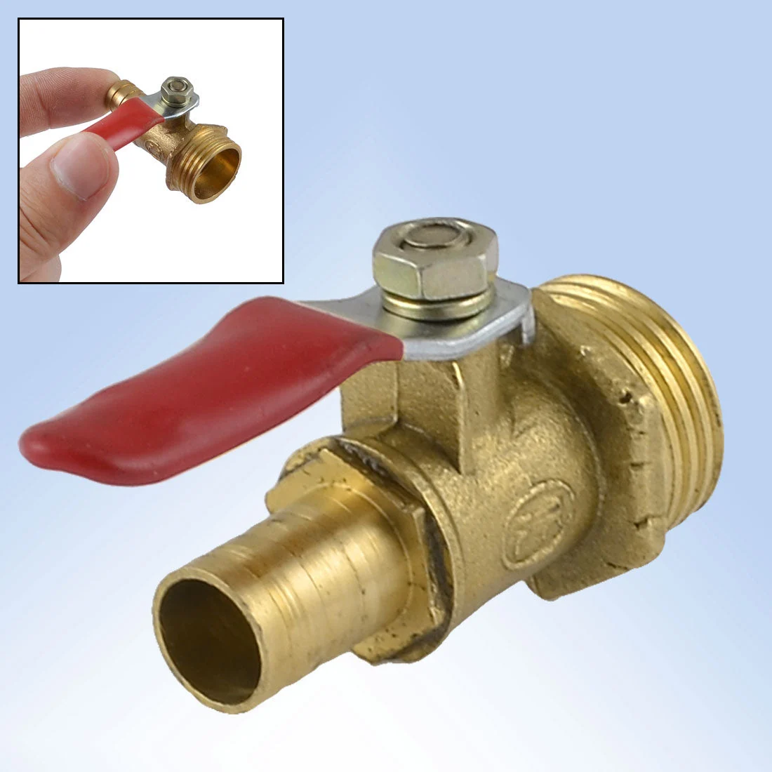 1/2" PT Male Thread to 10mm Hose Barb Red Lever Handle Brass Ball Valve