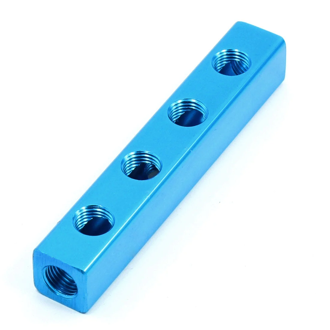 Blue 1/4"PT Thread Aluminum Manifold Block Splitter 4 Way 7 Ports