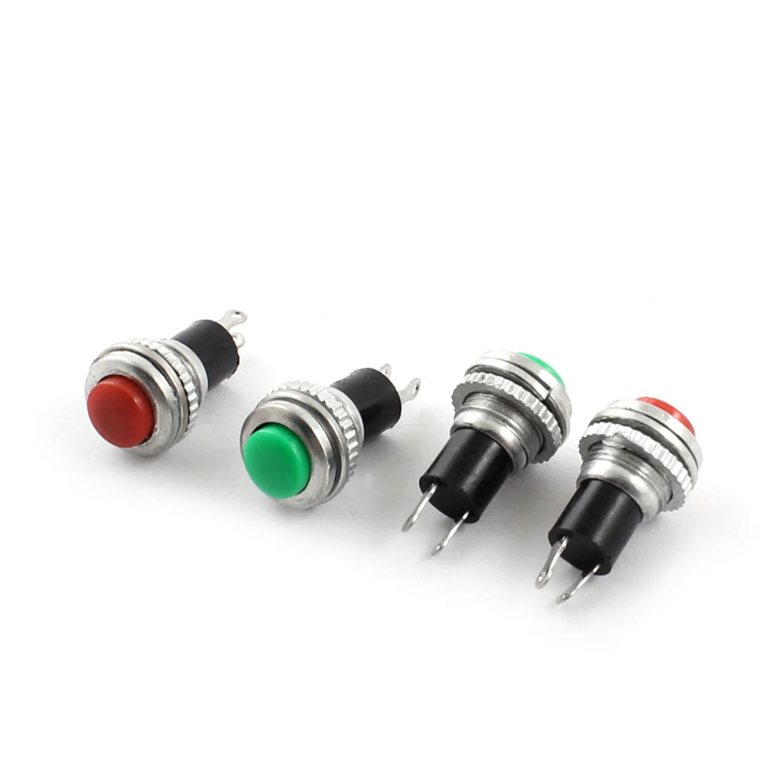 4 Pcs AC 0.5A 125V 2 Pin Red Green Button 10mm Thread Panel Mounting SPST Non Locking Metal Push Button Switch