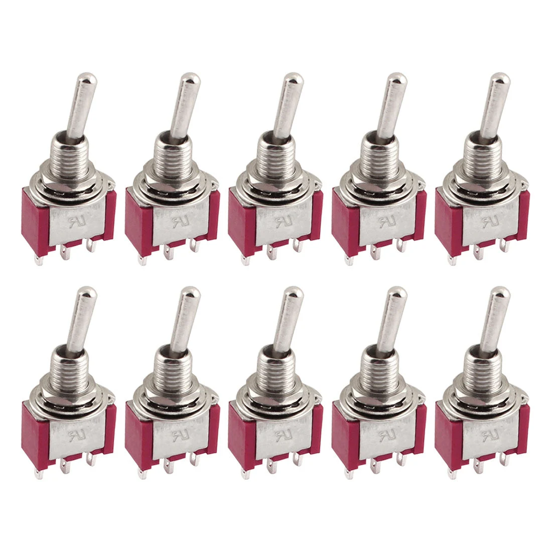 10 Pcs AC 250V/2A 120V/5A SPDT Red Metal 3 Position ON/OFF/ON 6mm Thread 3 Terminals Toggle Switch Red Lock