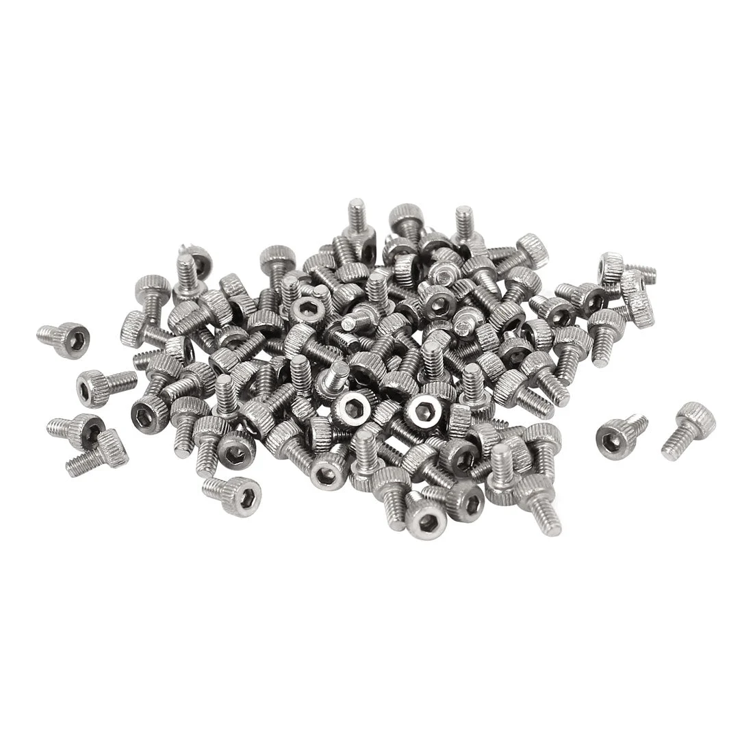 M2x4mm Thread Stainless Steel Hex Key Socket Head Knurl Cap Screws Bolts 100pcs