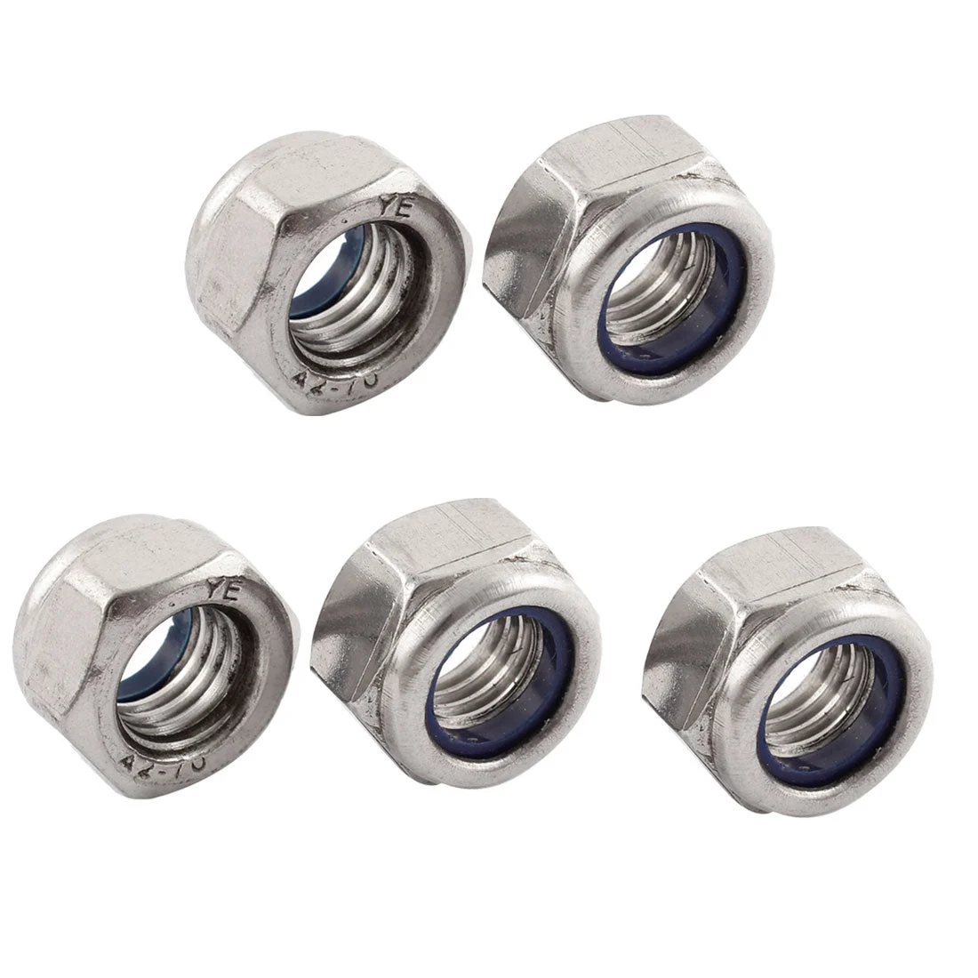 5pcs M12x1.75mm Metric 304 Stainless Steel Anti-loose Nylon Insert Lock Hex Nuts
