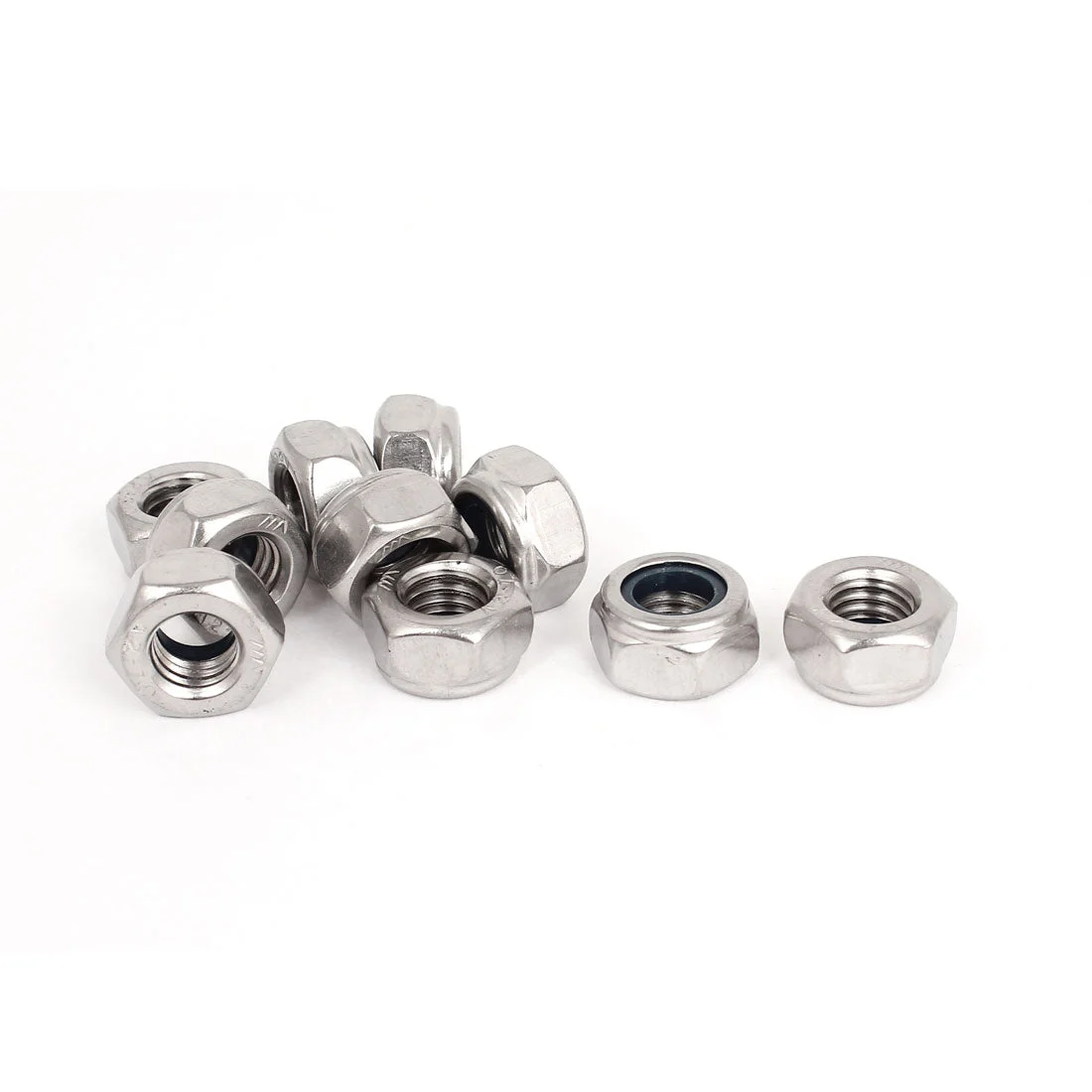 M10x1.5mm Hex Lock Nuts Stainless Steel Nylon Insert Self-Lock Nut, 10Pcs Silver