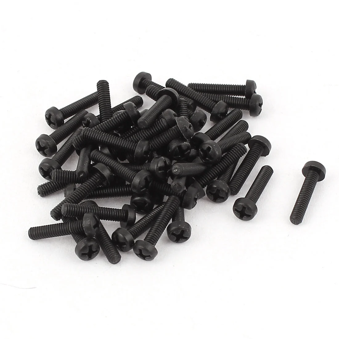 M2.5x12mm Male Thread Nylon Phillips Pan Head Machine Screws Black 50PCS