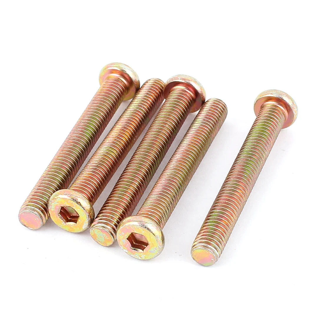 M8 x 60mm Threaded Hexagon Socket Head Cap Screws Bolts Bronze Tone 5 Pcs