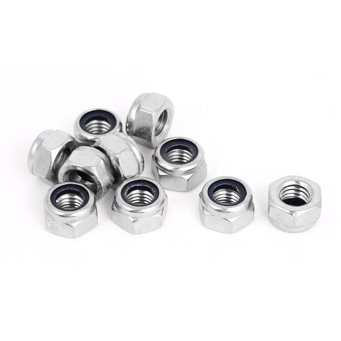 M12x1.75mm Hex Lock Nut Stainless Steel Nylon Insert Self-Lock Nut, 10Pcs Silver
