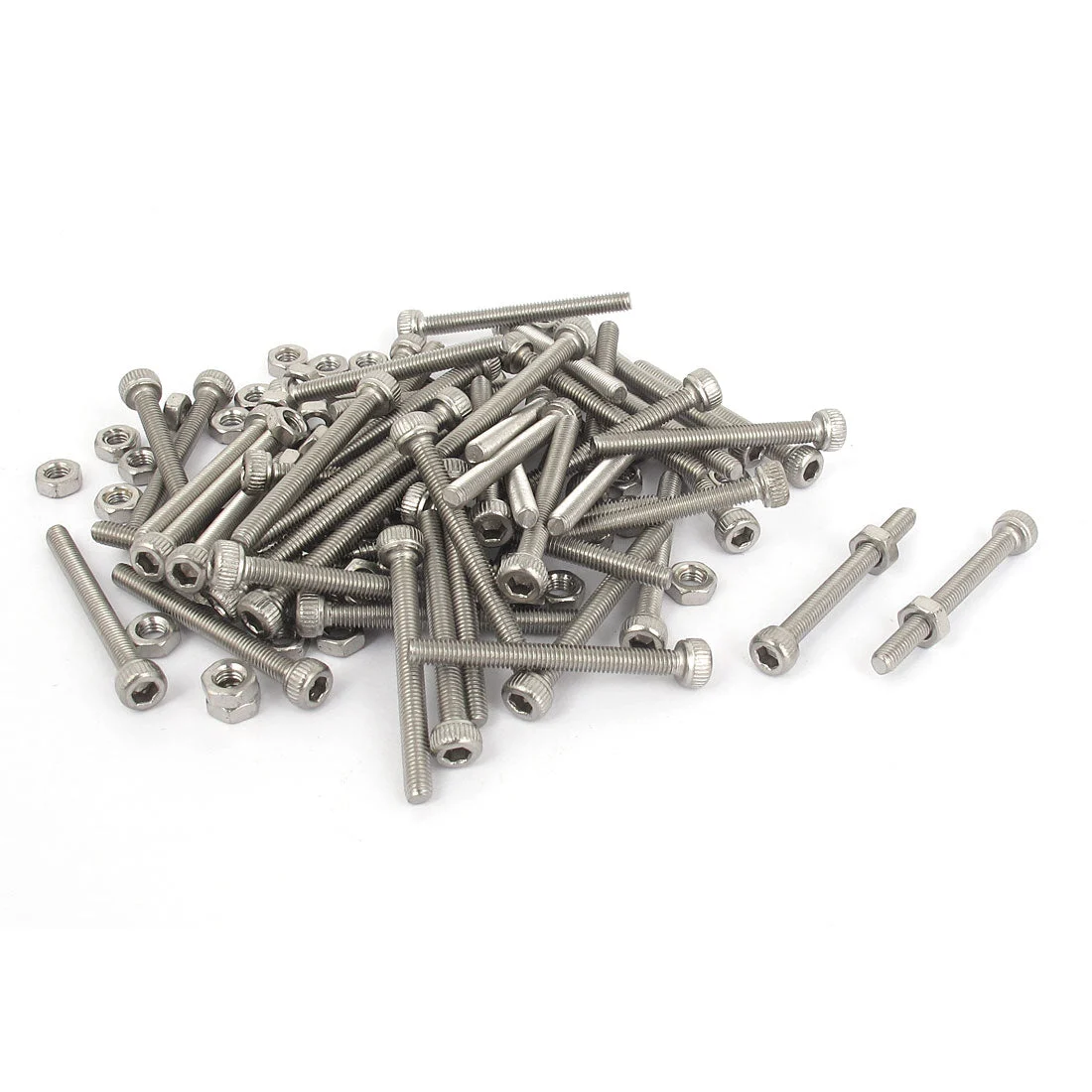 M3x30mm Stainless Steel Hex Socket Head Knurled Cap Screws Bolts Nut Set 50Pcs