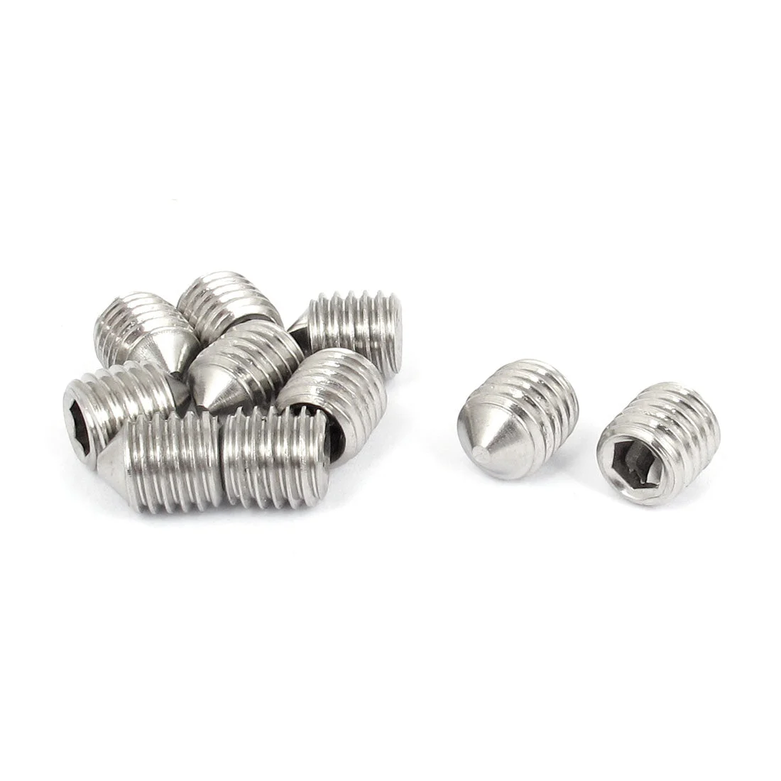 M10x12mm 304 Stainless Steel Cone Point Hexagon Socket Grub Screws 10pcs