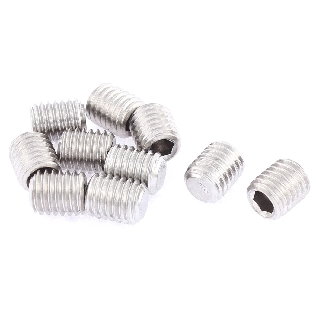 Uxcell M10x12mm 1.5mm Pitch Stainless Steel Hex Socket Set Flat Point Grub Screws 10pcs