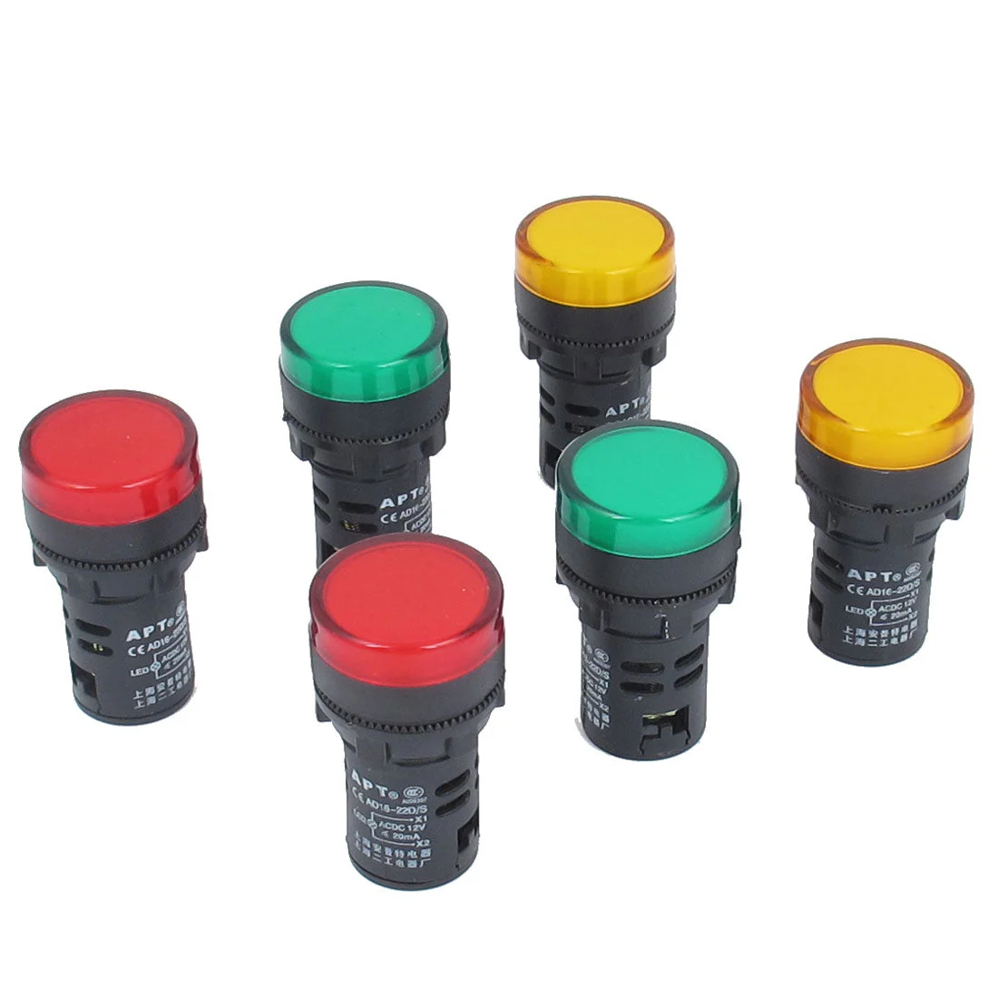 6pcs AC/DC 12V 20mA Orange Green Red Electrical LED Power Indicator Pilot Signal Light Lamp