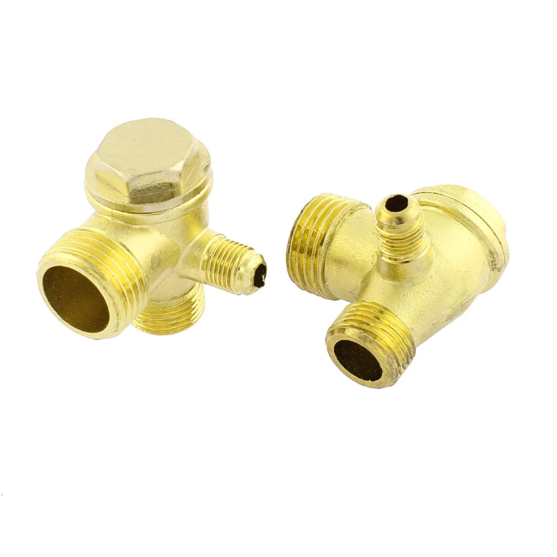 Air Compressor 3 Port Brass Tone Male Thread Check Valve Connector 2pcs