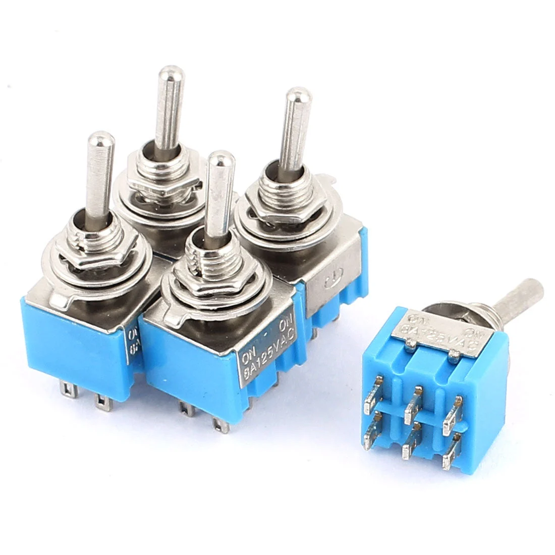 5 Pcs AC125V 6A DPDT ON-ON 2 Positions 6 Terminals Latching Miniature Toggle Switch