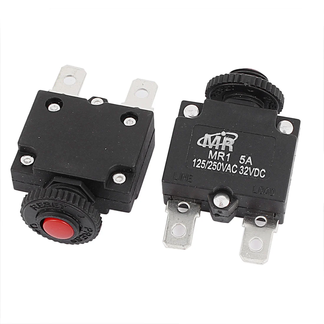 AC 125V/250V 5A NC Hand Reset Button Overload Protector Circuit Breaker 2Pcs