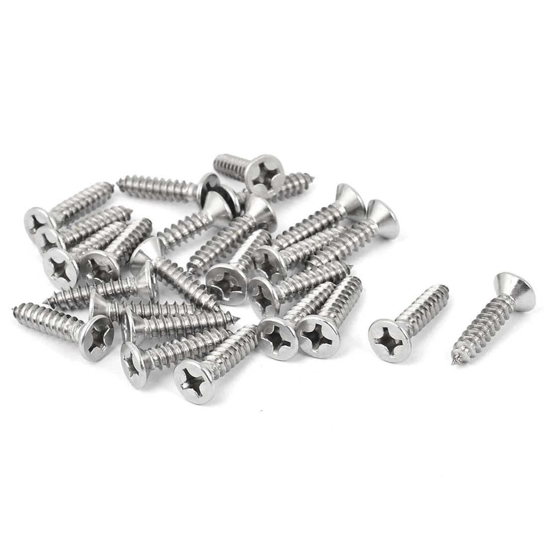 M5.5 x 25mm Phillips Flat Head Self Tapping Screw Silver Tone 25 Pcs