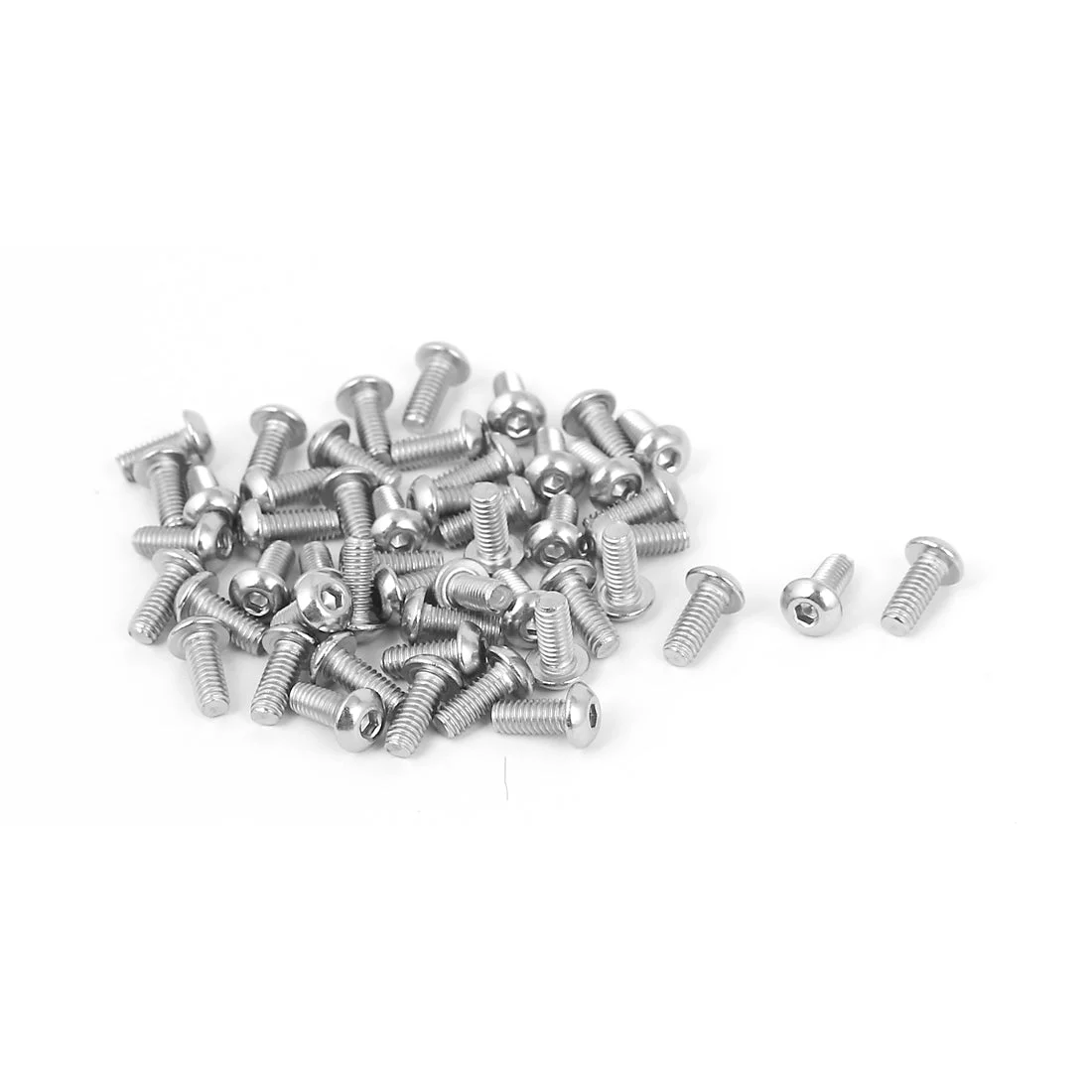M2.5 x 6mm Full Thread Button Head Socket Cap Screw Silver Tone 50 Pcs