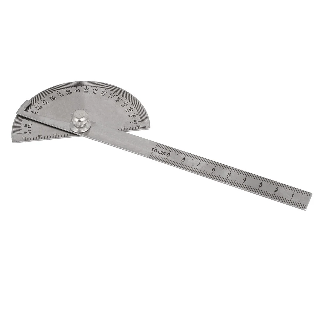 Metal Round Head 180 Degree Rotary Protractor Angle Ruler 195mm Long Silver Tone