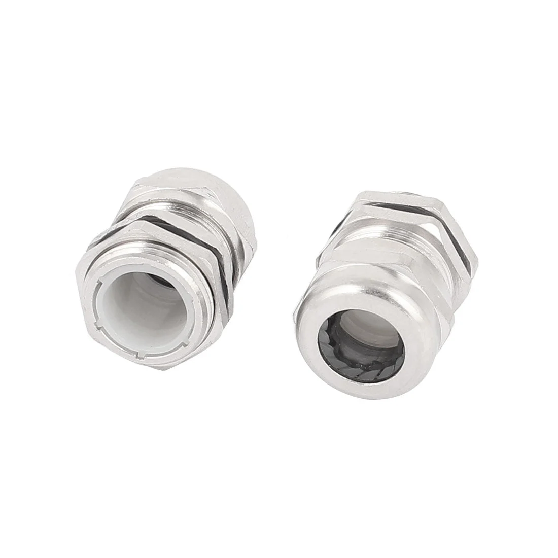 2 Pcs 20mm Dia Thread PG13.5 Water Resistant Stainless Steel Cable Gland Joint Silver Tone