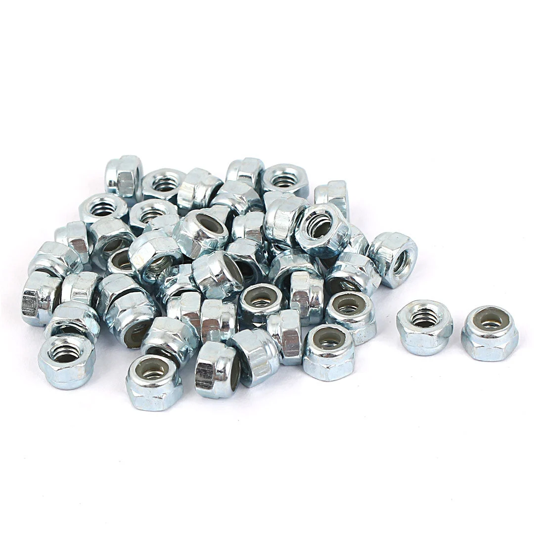 5/32"-32 Hex Lock Nuts Carbon Steel Nylon Insert Self-Lock Nuts, 50Pcs Silver