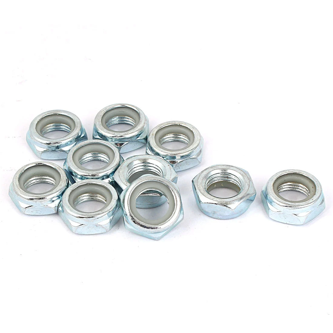 M12x1.25mm Zinc Plated Self-Locking Nylon Insert Hex Lock Nut 10pcs