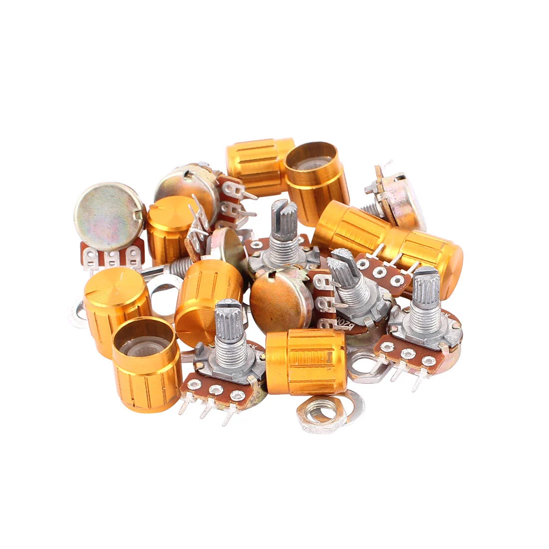 10 Pcs WH148-B200K 200K Ohm Rotary Linear Taper Potentiometers w Golden Knob