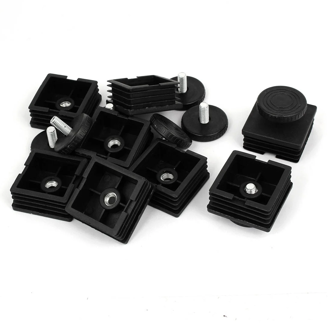 48mm x 48mm Thread Tube Insert Adjustable PP Plastic Leveling Foot Black 8 Sets