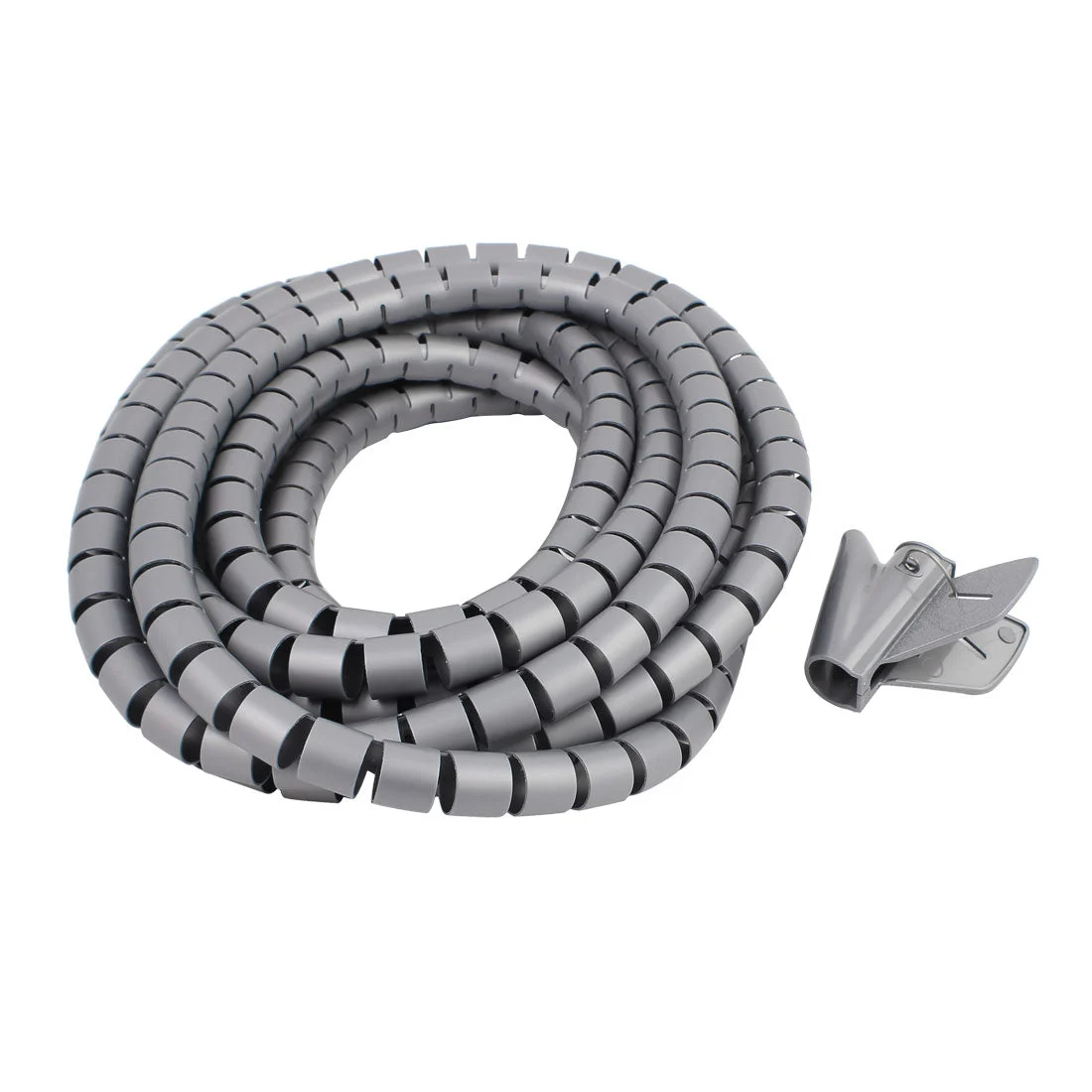 20mm Flexible Spiral Tube Cable Wire Wrap Computer Manage Cord Gray 5M w Clip