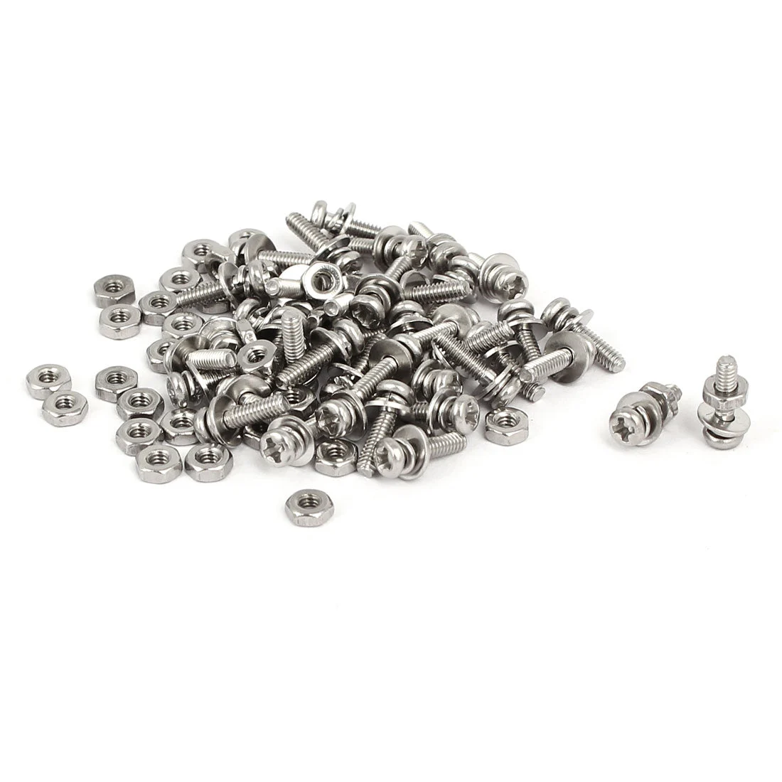 M2 x 8mm 304 Stainless Steel Phillips Pan Head Screws Nuts w Washers 40 Sets