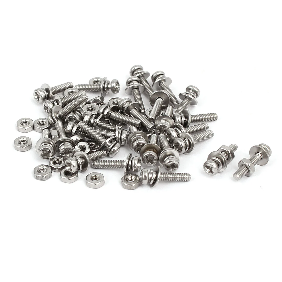 M2 x 10mm 304 Stainless Steel Phillips Pan Head Screws Nuts w Washers 30 Sets