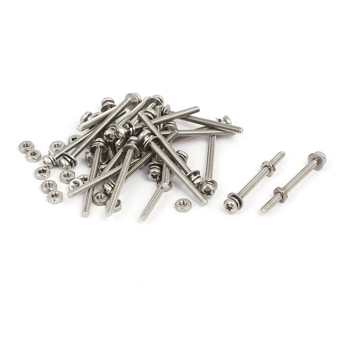 M2 x 25mm 304 Stainless Steel Phillips Pan Head Screws Nuts w Washers 25 Sets