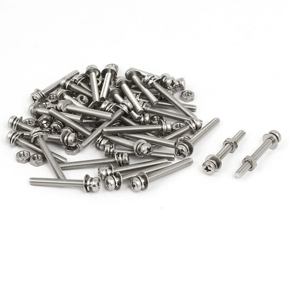 M3 x 25mm 304 Stainless Steel Phillips Pan Head Screws Nuts w Washers 40 Sets
