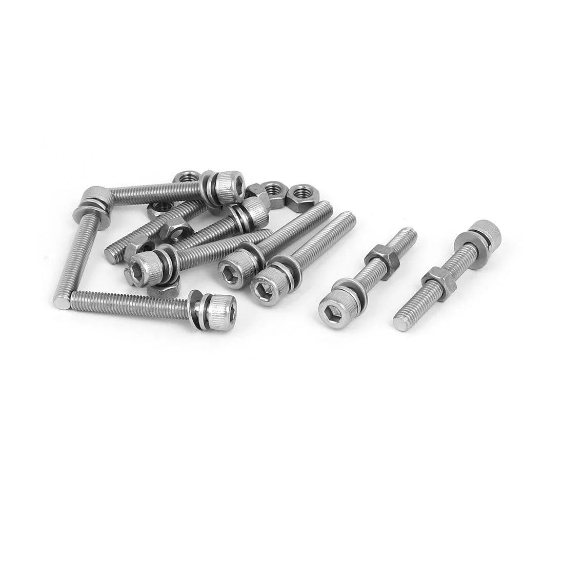 M5 x 35mm 304 Stainless Steel Hex Socket Head Cap Screws Nuts w Washers 10 Sets