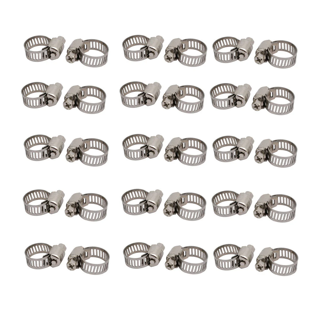6-12mm Stainless Steel Adjustable Gear Hose Clamps Silver Tone 30pcs