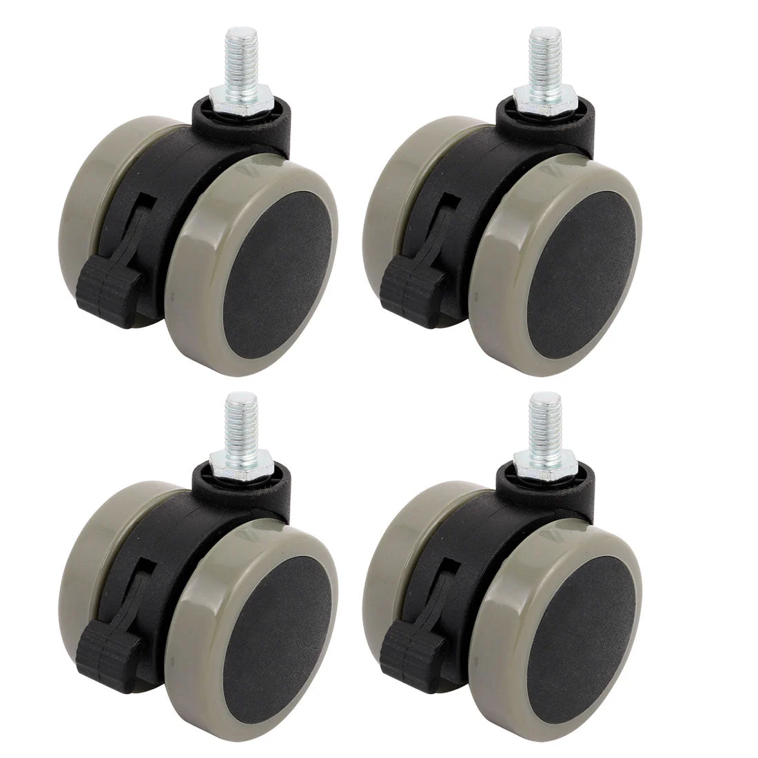 2-inch Twin PU Wheel M8 Threaded Stem Connector Brake Swivel Caster 4pcs