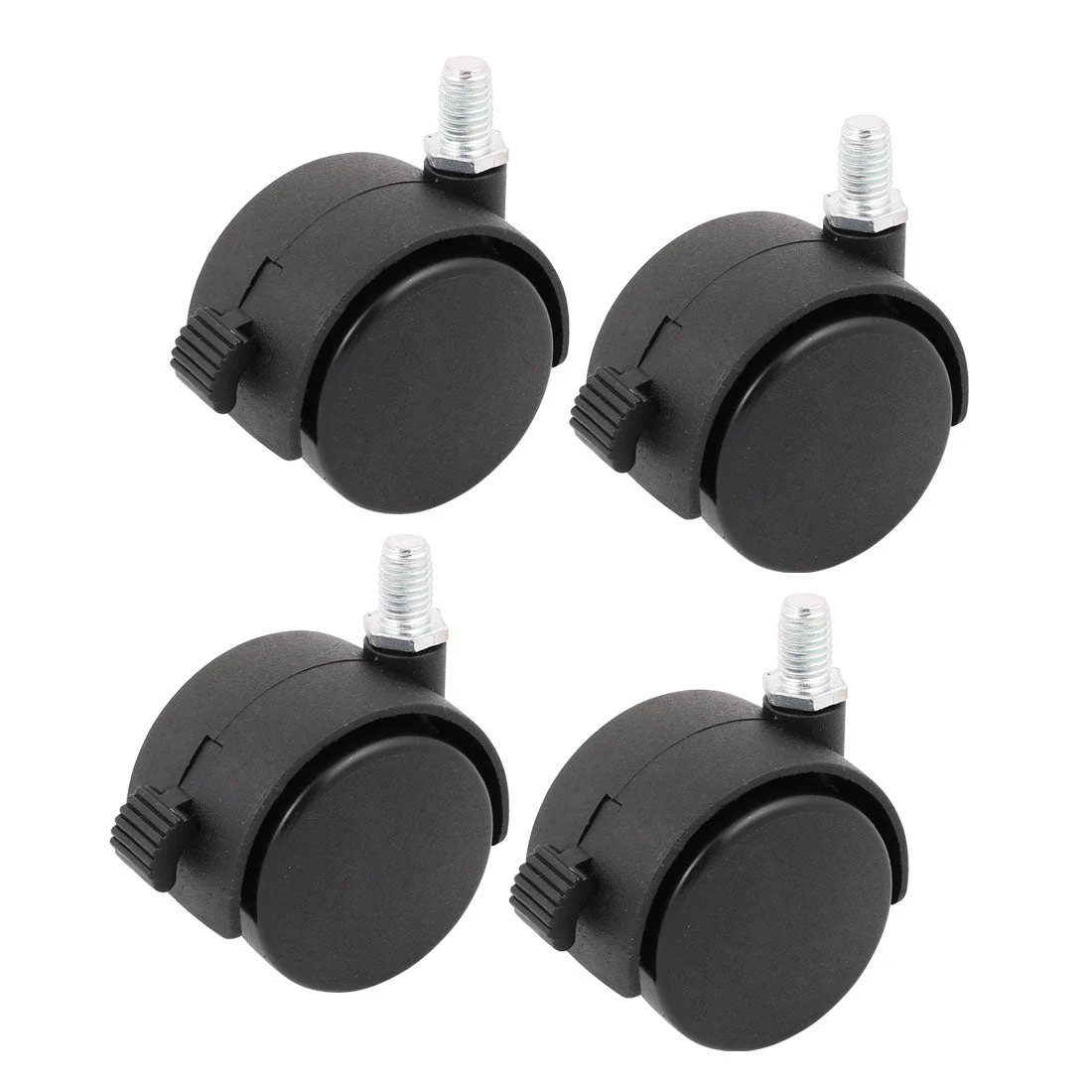 2-inch Twin Nylon Wheel M10 Threaded Stem Connector Brake Swivel Caster 4pcs
