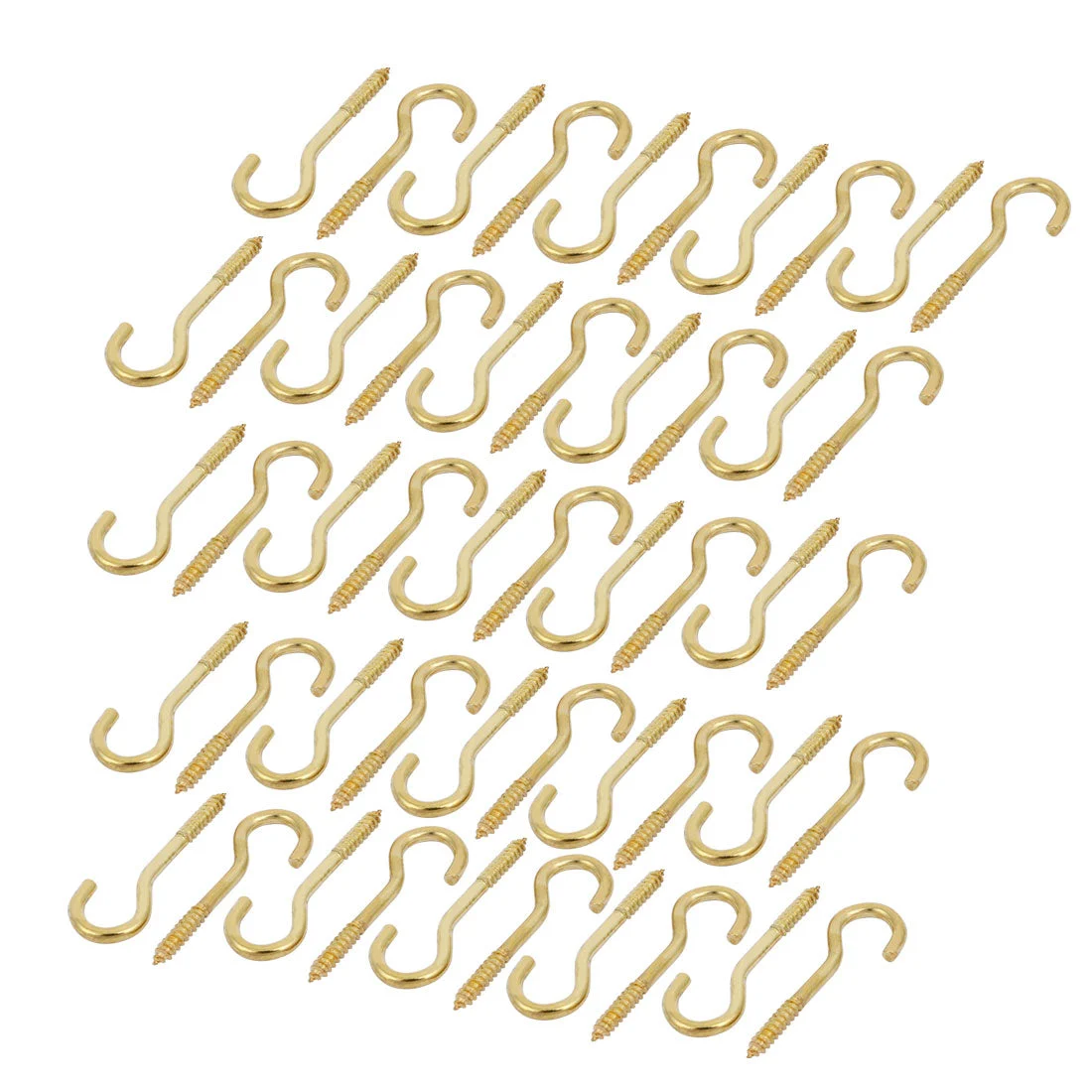3.7mm Dia Thread 45mm Length Iron Brass Plated Self-Tapping Screw Hook 50pcs