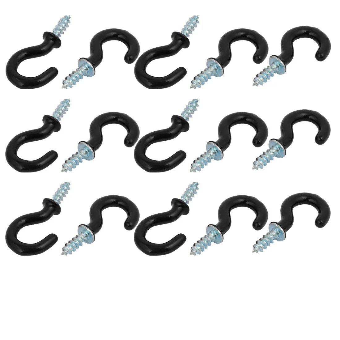 5/8 Inch Plastic Coated Screw-in Open Cup Ceiling Hooks Hangers Black 15pcs