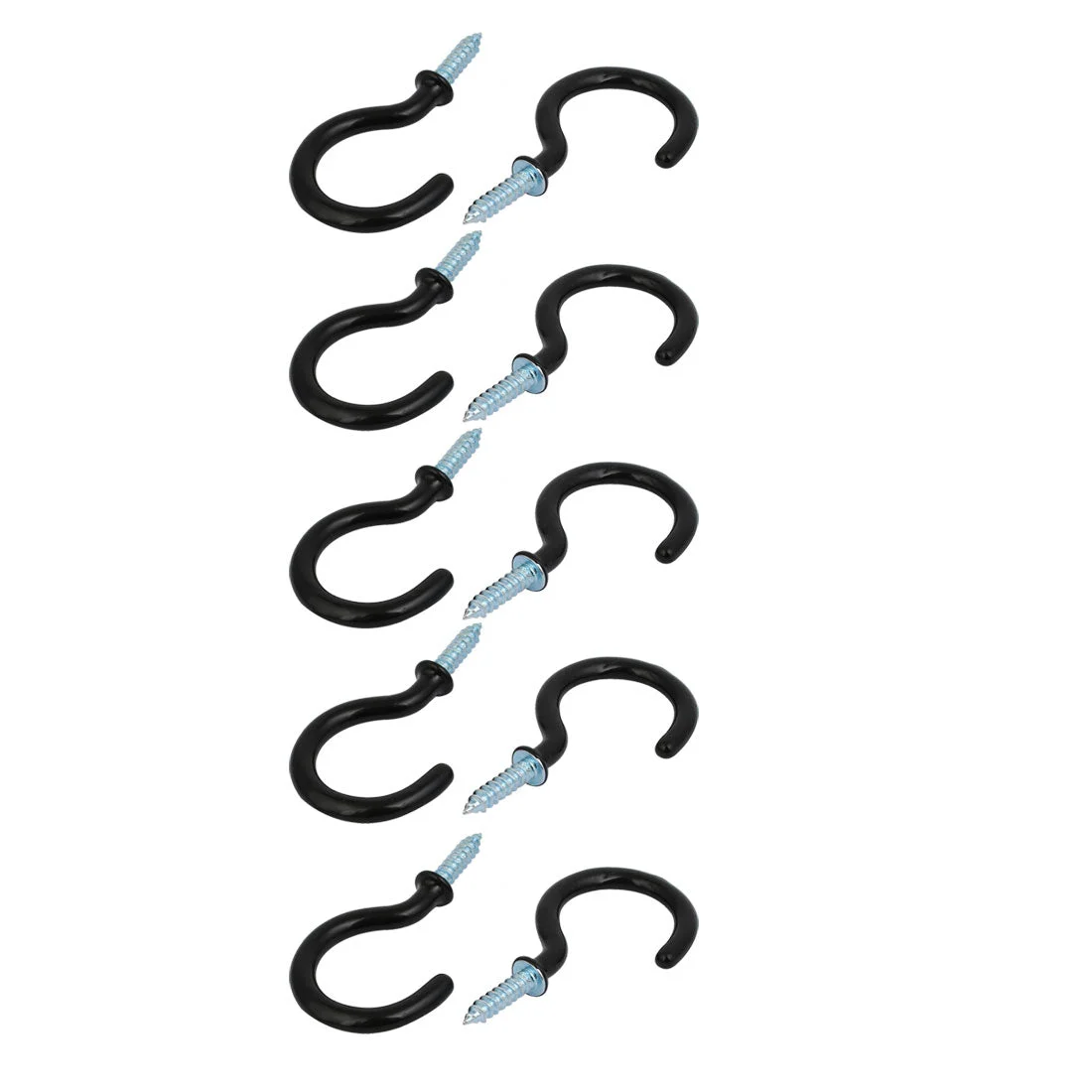 1-1/2 Inch Plastic Coated Screw-in Open Cup Ceiling Hooks Hangers Black 10pcs